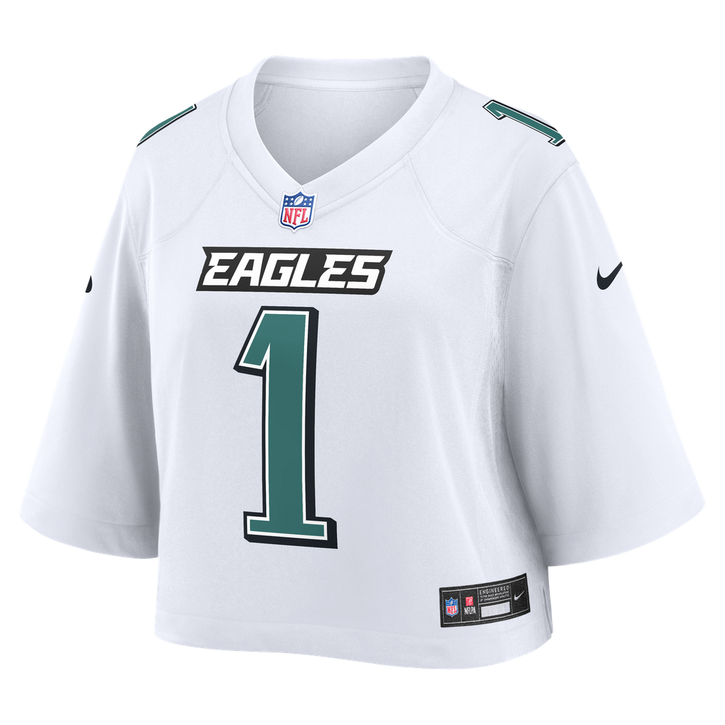 Women's Philadelphia Eagles Jalen Hurts White Cropped Fashion Game Jersey