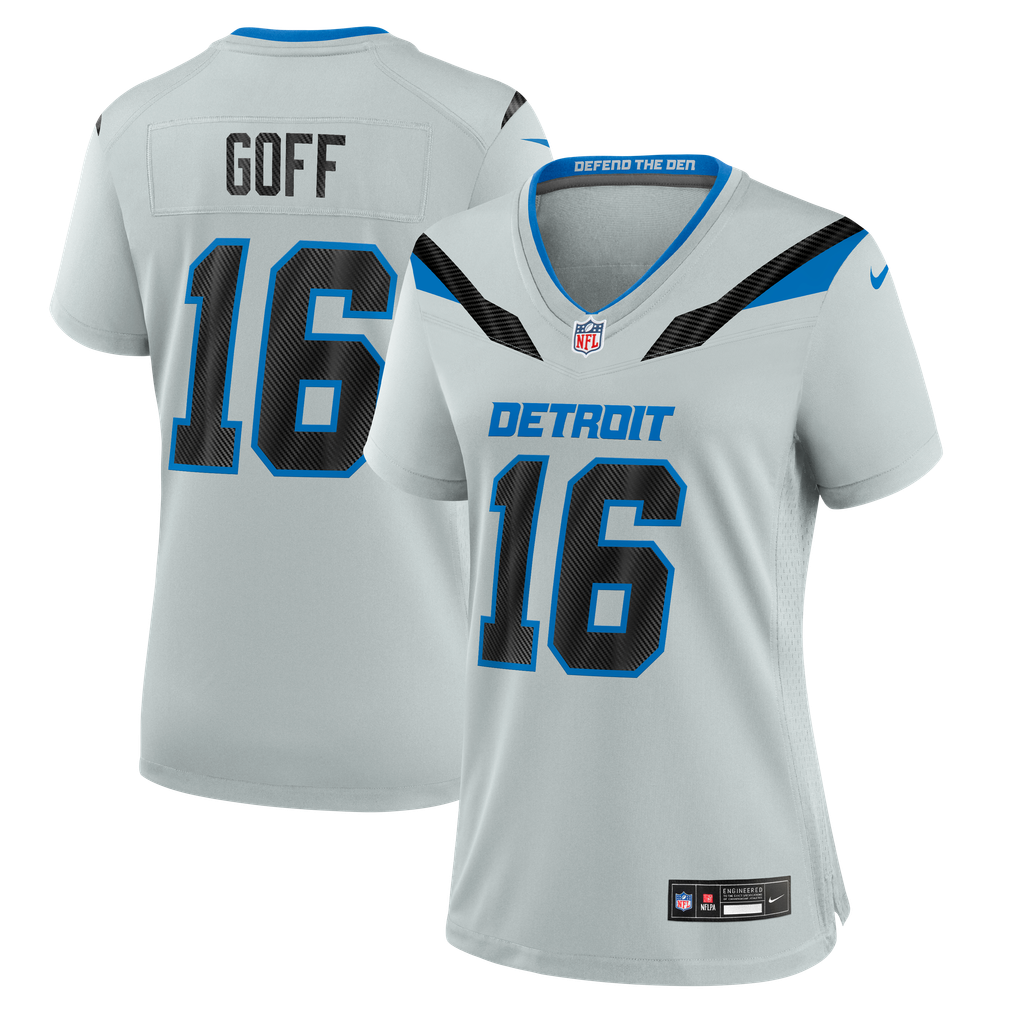 Women's Detroit Lions Jared Goff Silver 2026 Rivalries Collection Game Jersey