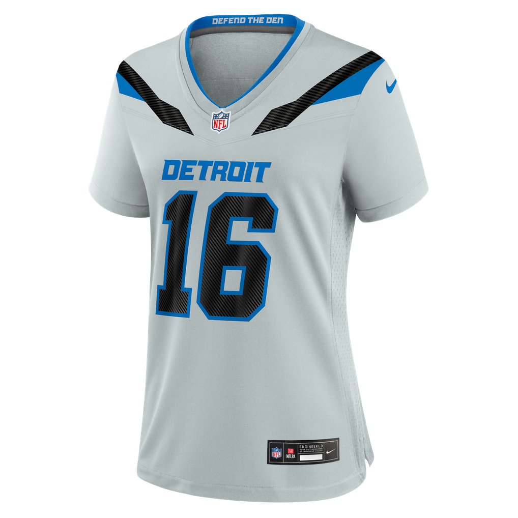 Women's Detroit Lions Jared Goff Silver 2026 Rivalries Collection Game Jersey