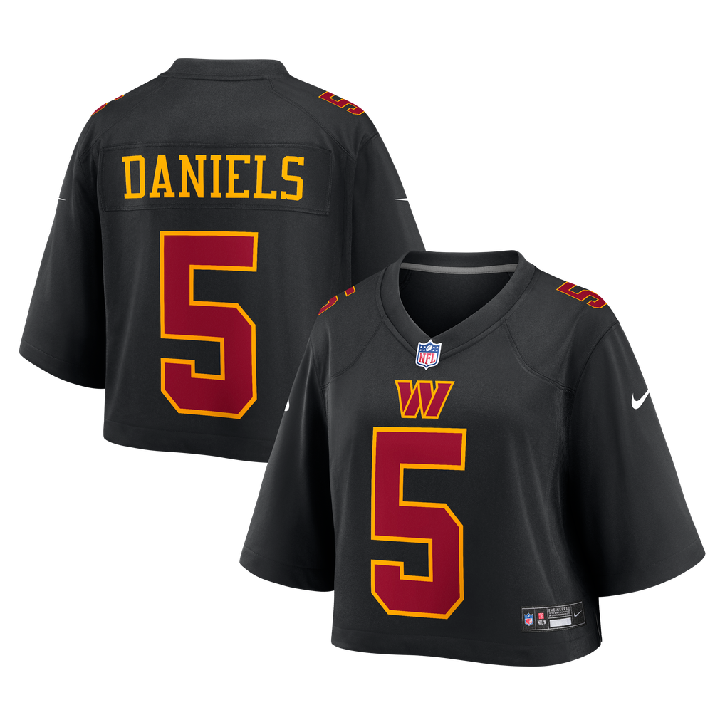 Women's Washington Commanders Jayden Daniels Black Cropped Fashion Game Jersey