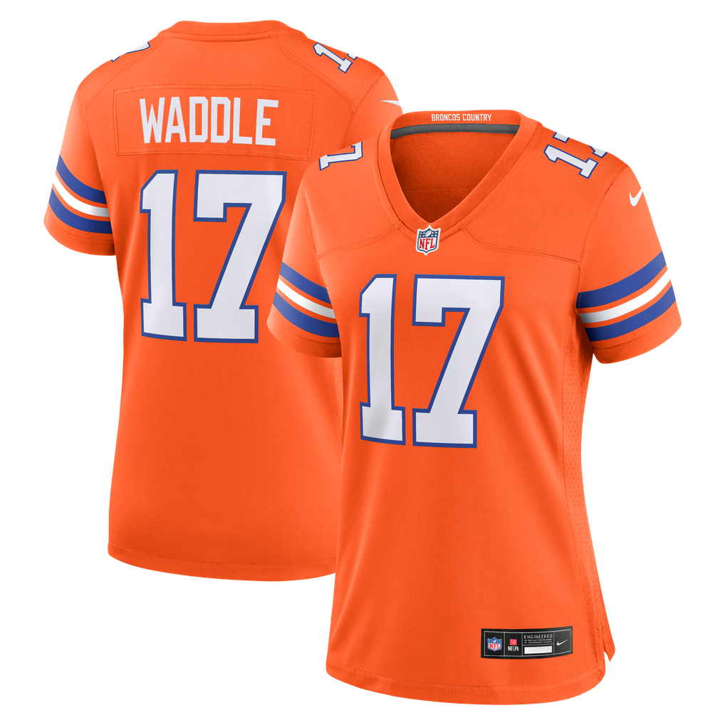 Women's Denver Broncos Jaylen Waddle Orange Mile High Collection 1977 Throwback Game Jersey