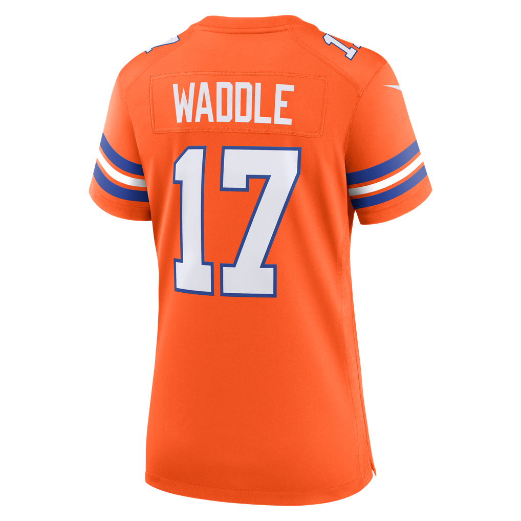 Women's Denver Broncos Jaylen Waddle Orange Mile High Collection 1977 Throwback Game Jersey