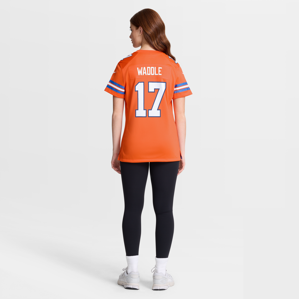 Women's Denver Broncos Jaylen Waddle Orange Mile High Collection 1977 Throwback Game Jersey