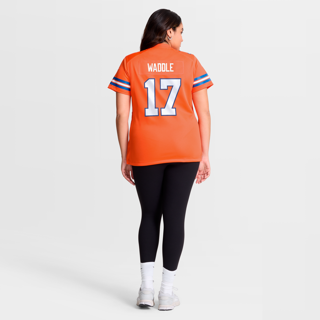 Women's Denver Broncos Jaylen Waddle Orange Mile High Collection 1977 Throwback Game Jersey