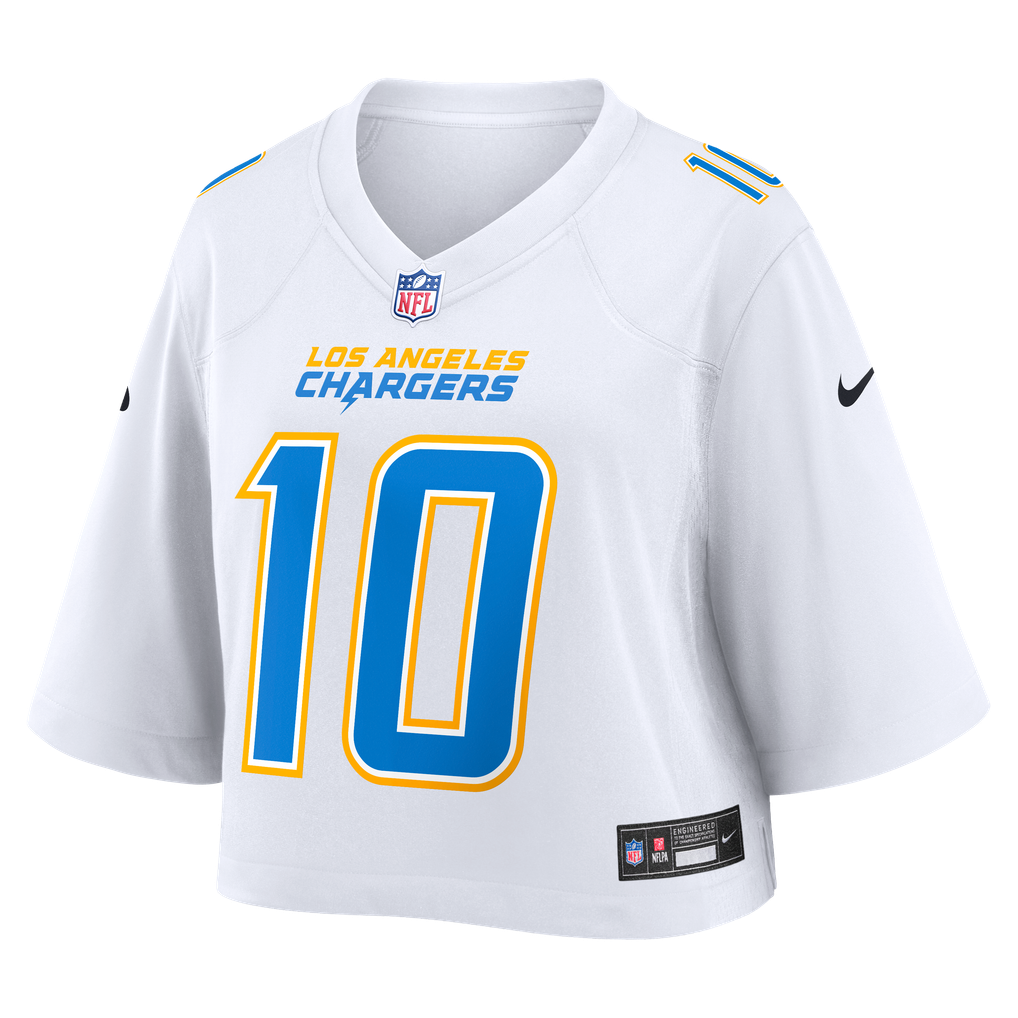 Women's Los Angeles Chargers Justin Herbert White Cropped Fashion Game Jersey