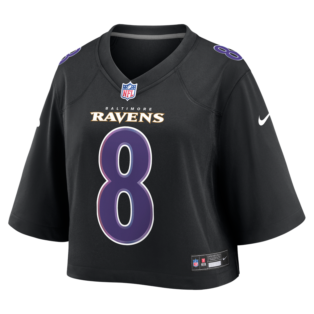 Women's Baltimore Ravens Lamar Jackson Black Cropped Fashion Game Jersey