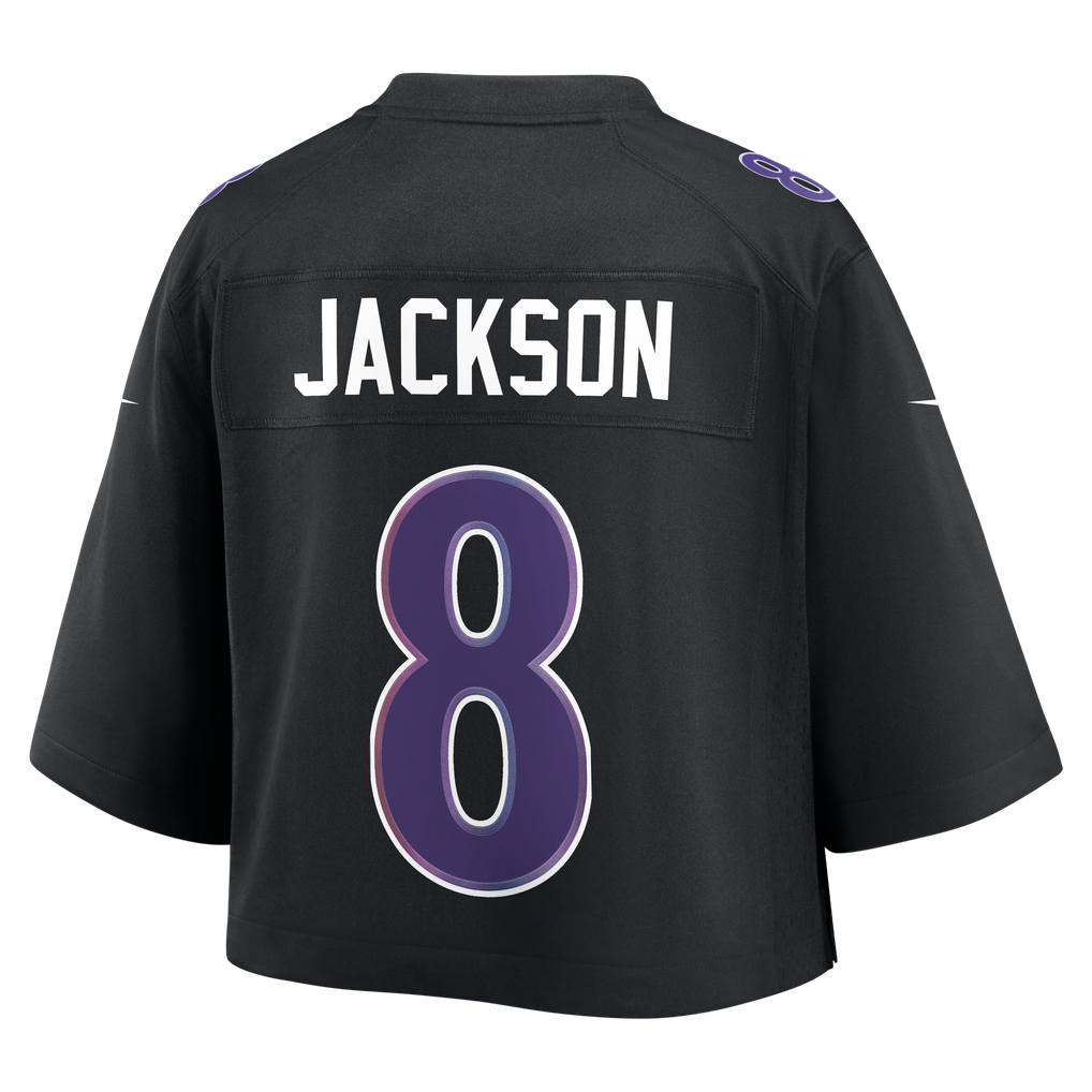 Women's Baltimore Ravens Lamar Jackson Black Cropped Fashion Game Jersey