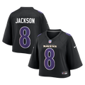 Women's Baltimore Ravens Lamar Jackson Black Cropped Fashion Game Jersey
