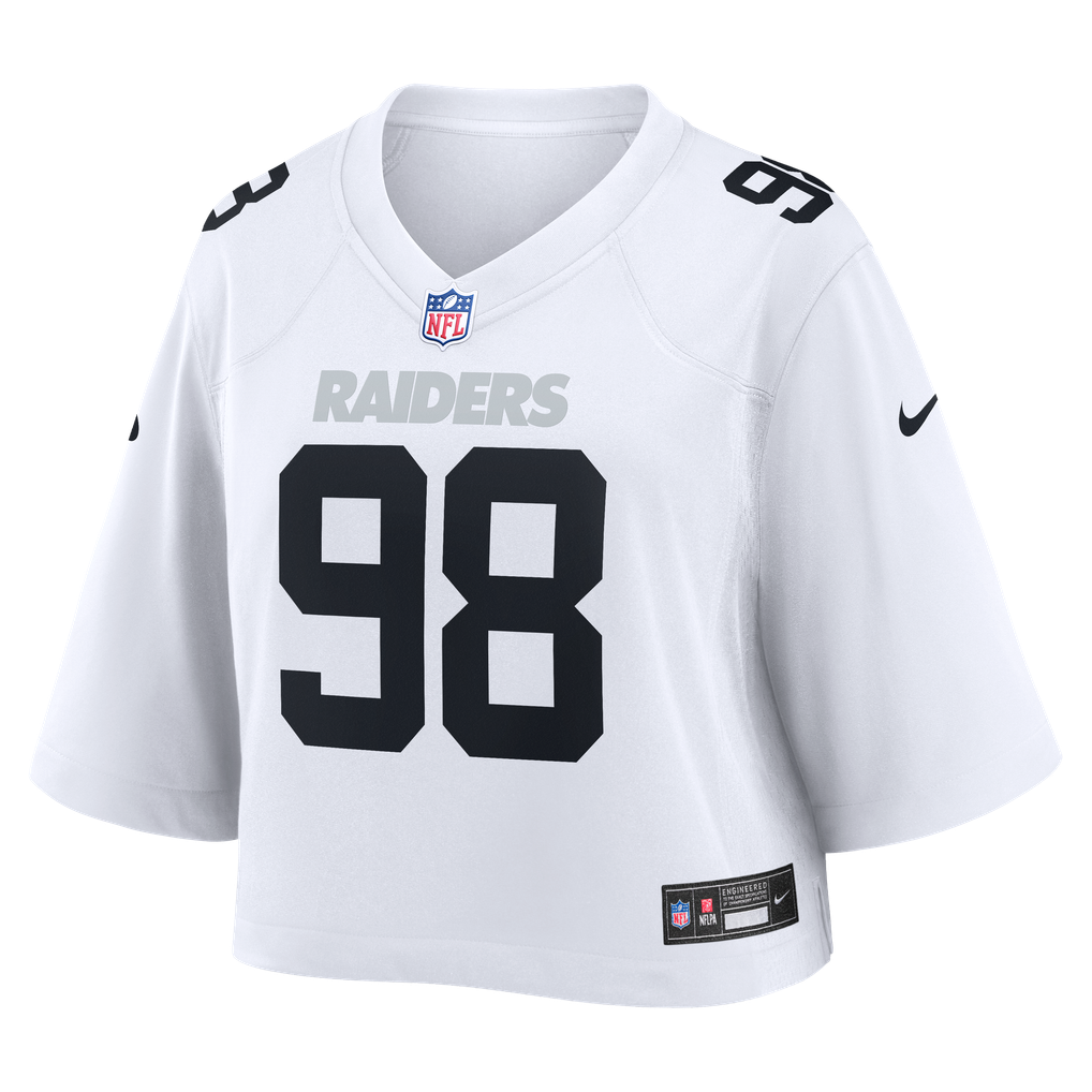 Women's Las Vegas Raiders Maxx Crosby White Cropped Fashion Game Jersey