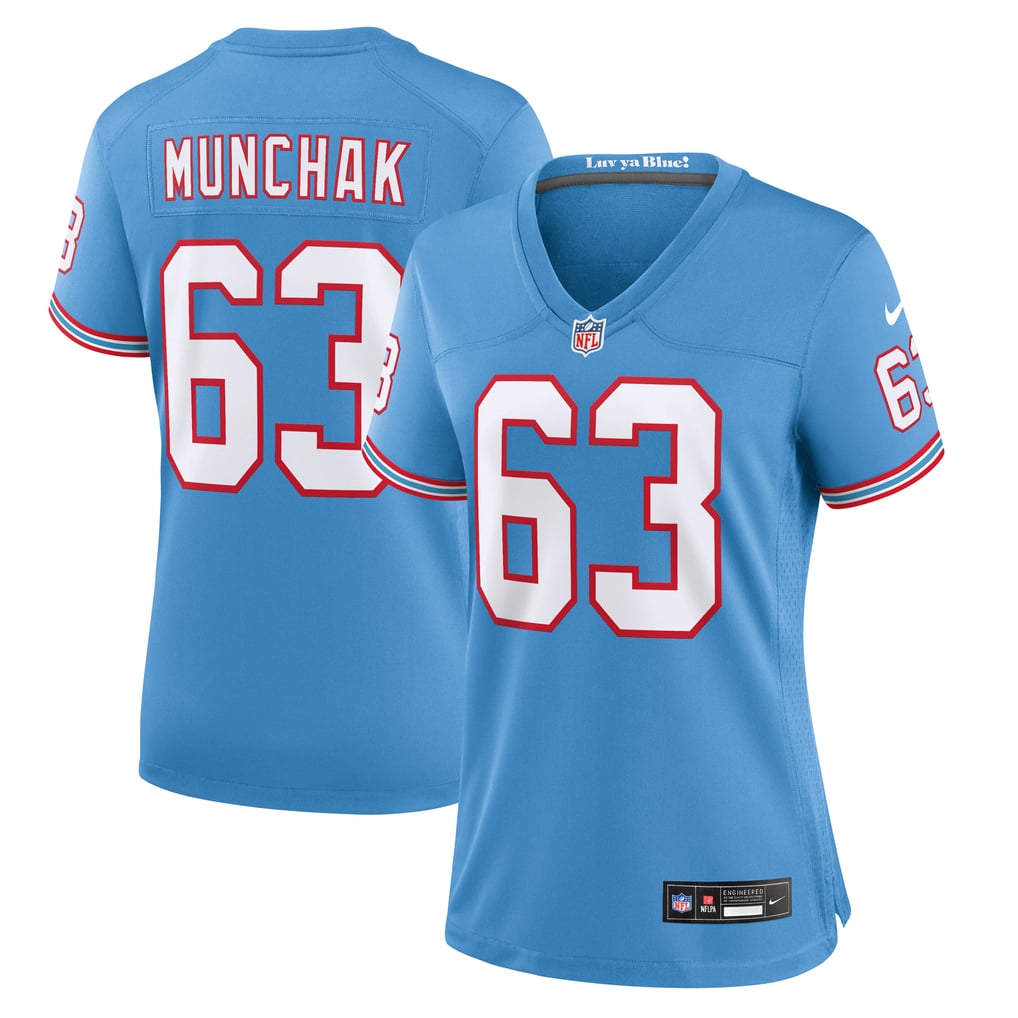 Women's Tennessee Titans Mike Munchak Light Blue Oilers Throwback Retired Player Game Jersey