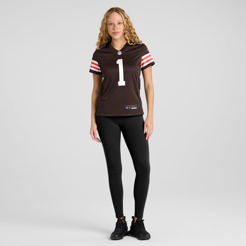Women's Cleveland Browns Number 1 Bride Brown Game Jersey