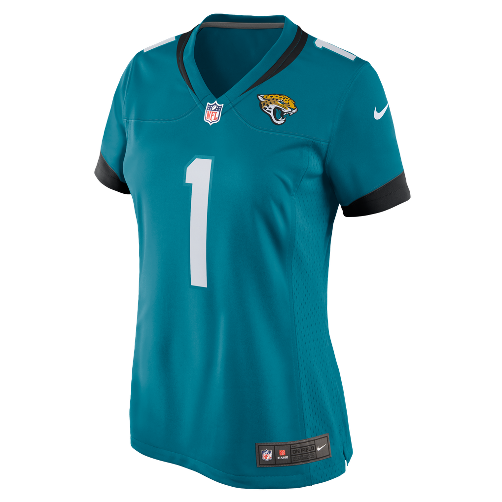 Women's Jacksonville Jaguars Number 1 Bride Teal Game Jersey