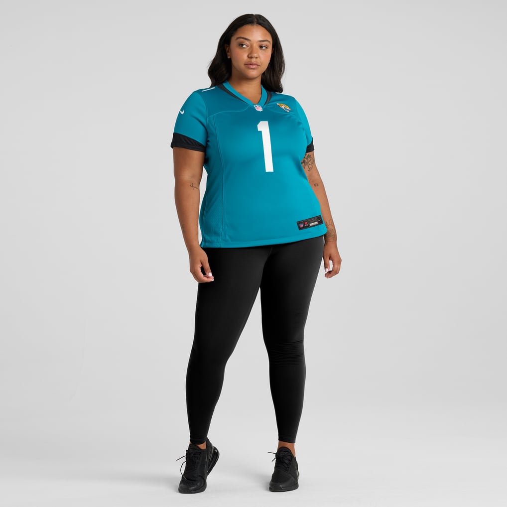 Women's Jacksonville Jaguars Number 1 Bride Teal Game Jersey