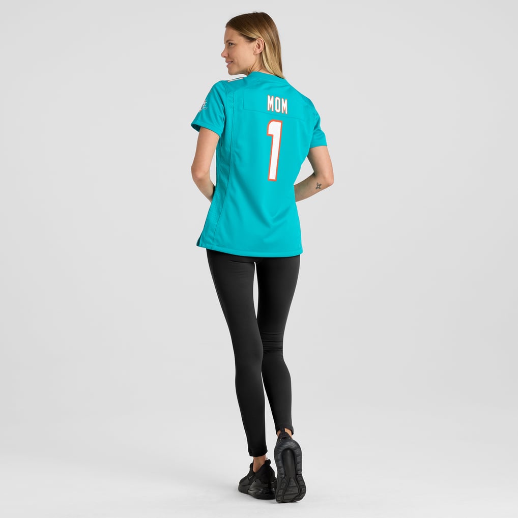 Women's Miami Dolphins Number 1 Mom Aqua Game Jersey