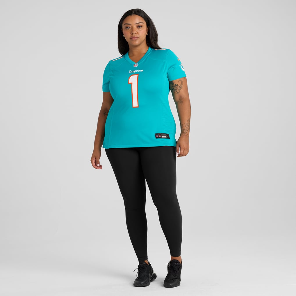 Women's Miami Dolphins Number 1 Mom Aqua Game Jersey