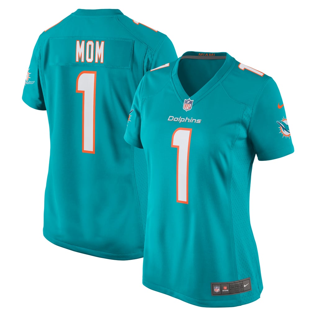 Women's Miami Dolphins Number 1 Mom Aqua Game Jersey