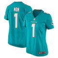 Women's Miami Dolphins Number 1 Mom Aqua Game Jersey