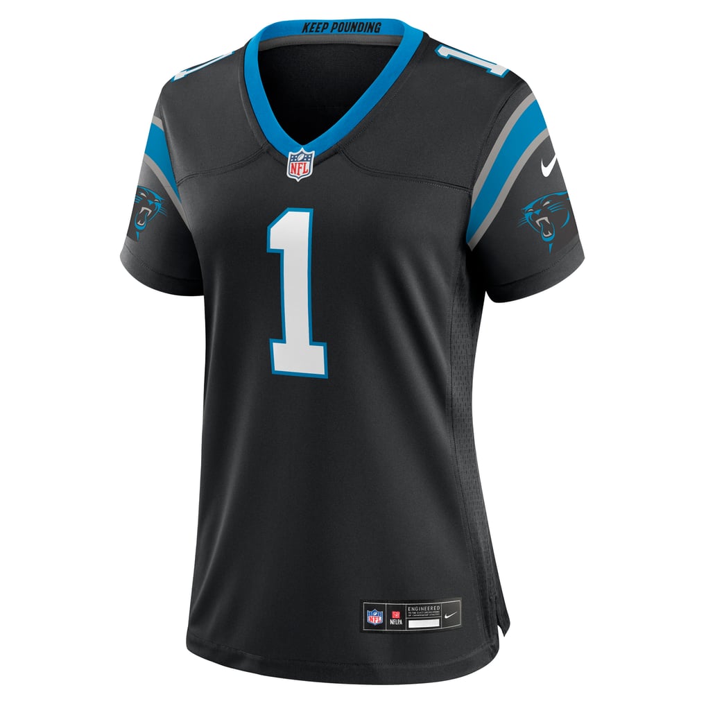 Women's Carolina Panthers Number 1 Mom Black Game Jersey