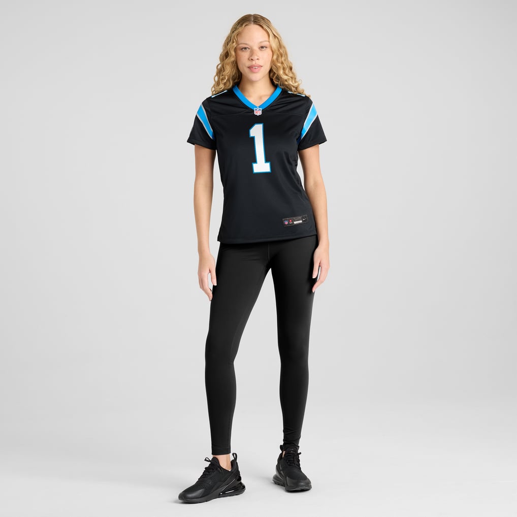 Women's Carolina Panthers Number 1 Mom Black Game Jersey