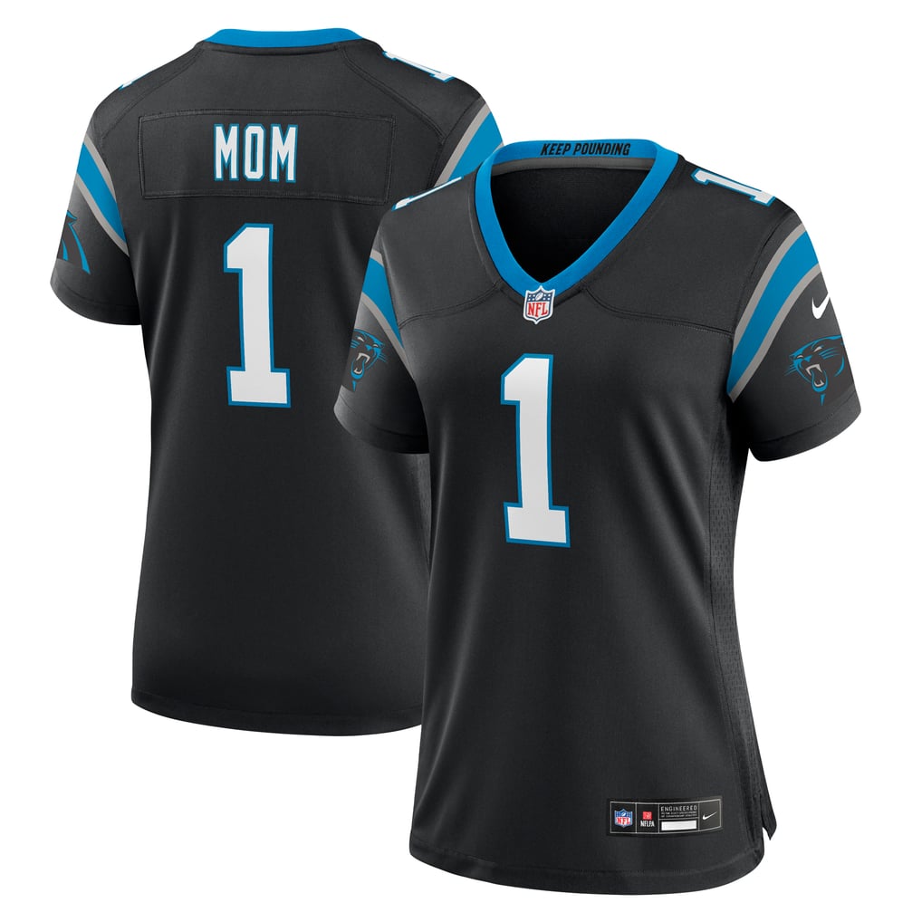 Women's Carolina Panthers Number 1 Mom Black Game Jersey