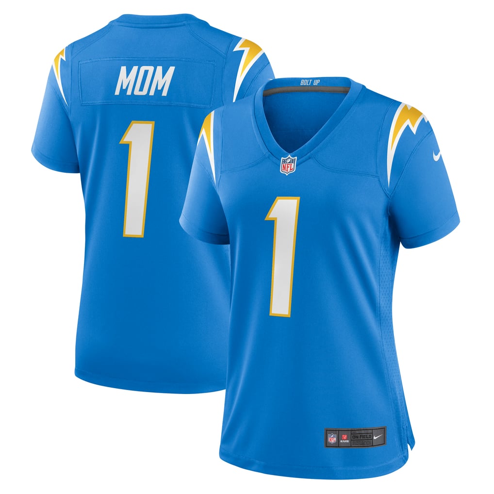 Women's Los Angeles Chargers Number 1 Mom Powder Blue Game Jersey