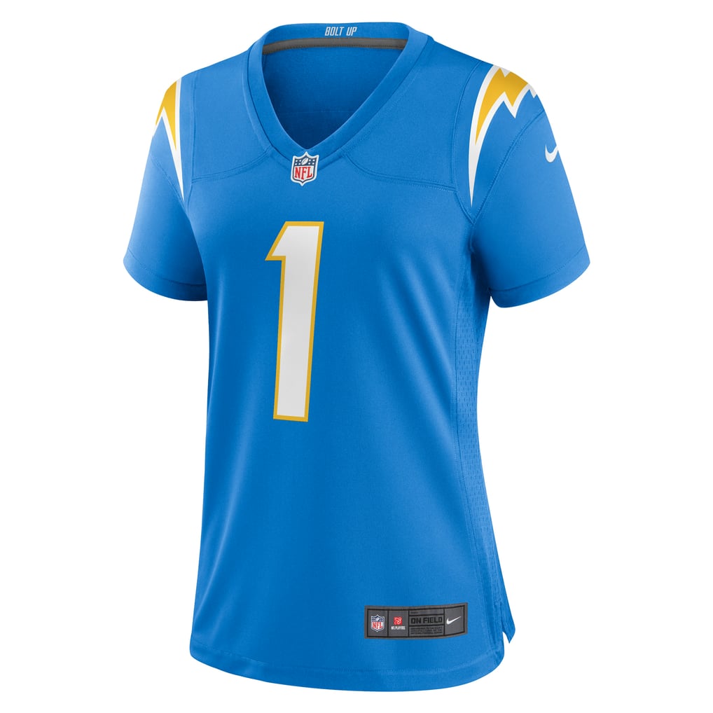 Women's Los Angeles Chargers Number 1 Mom Powder Blue Game Jersey