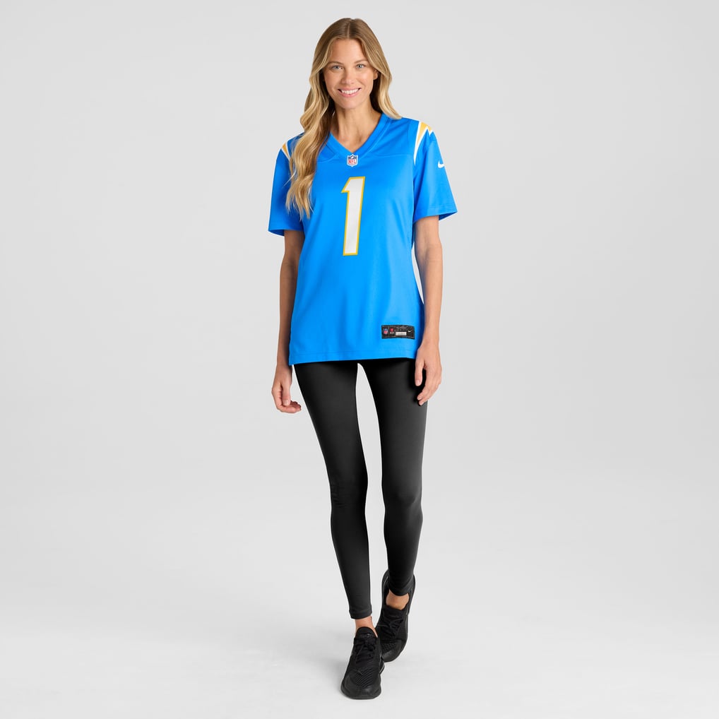Women's Los Angeles Chargers Number 1 Mom Powder Blue Game Jersey