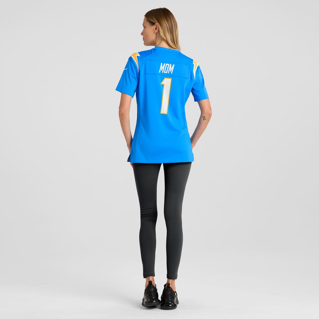 Women's Los Angeles Chargers Number 1 Mom Powder Blue Game Jersey