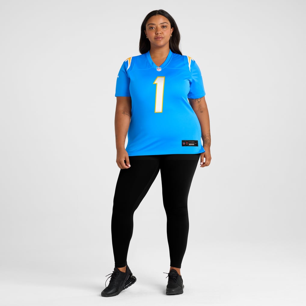 Women's Los Angeles Chargers Number 1 Mom Powder Blue Game Jersey