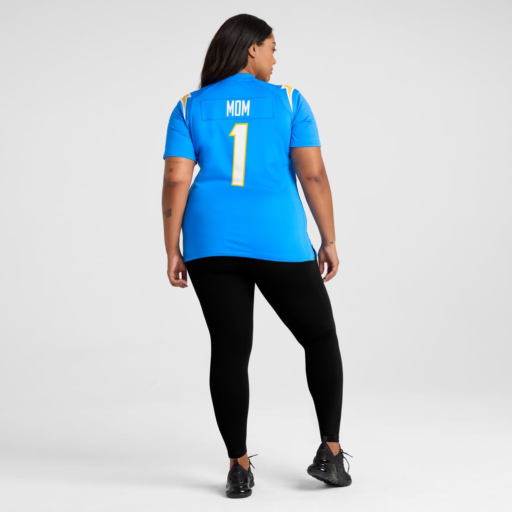 Women's Los Angeles Chargers Number 1 Mom Powder Blue Game Jersey