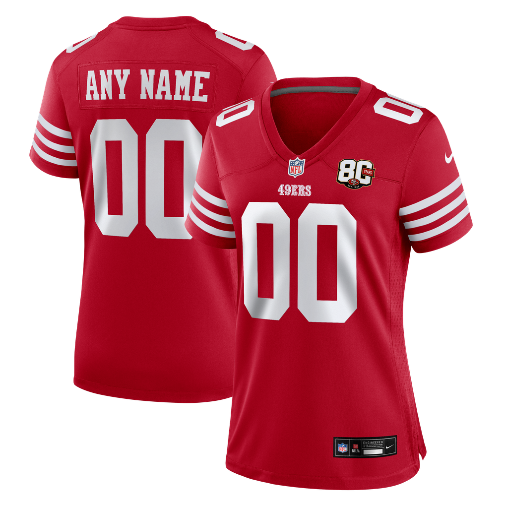 Women's San Francisco 49ers Scarlet 80th Anniversary Custom Game Jersey