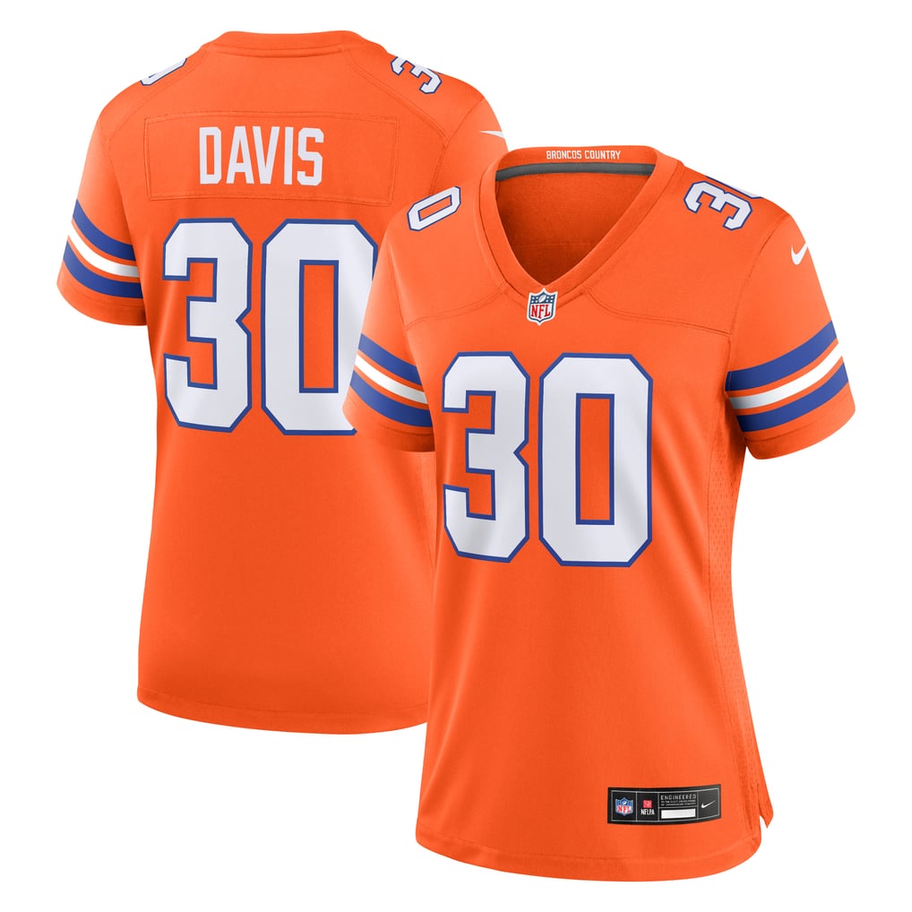 Women's Denver Broncos Terrell Davis Orange Mile High Collection 1977 Throwback Retired Player Game Jersey