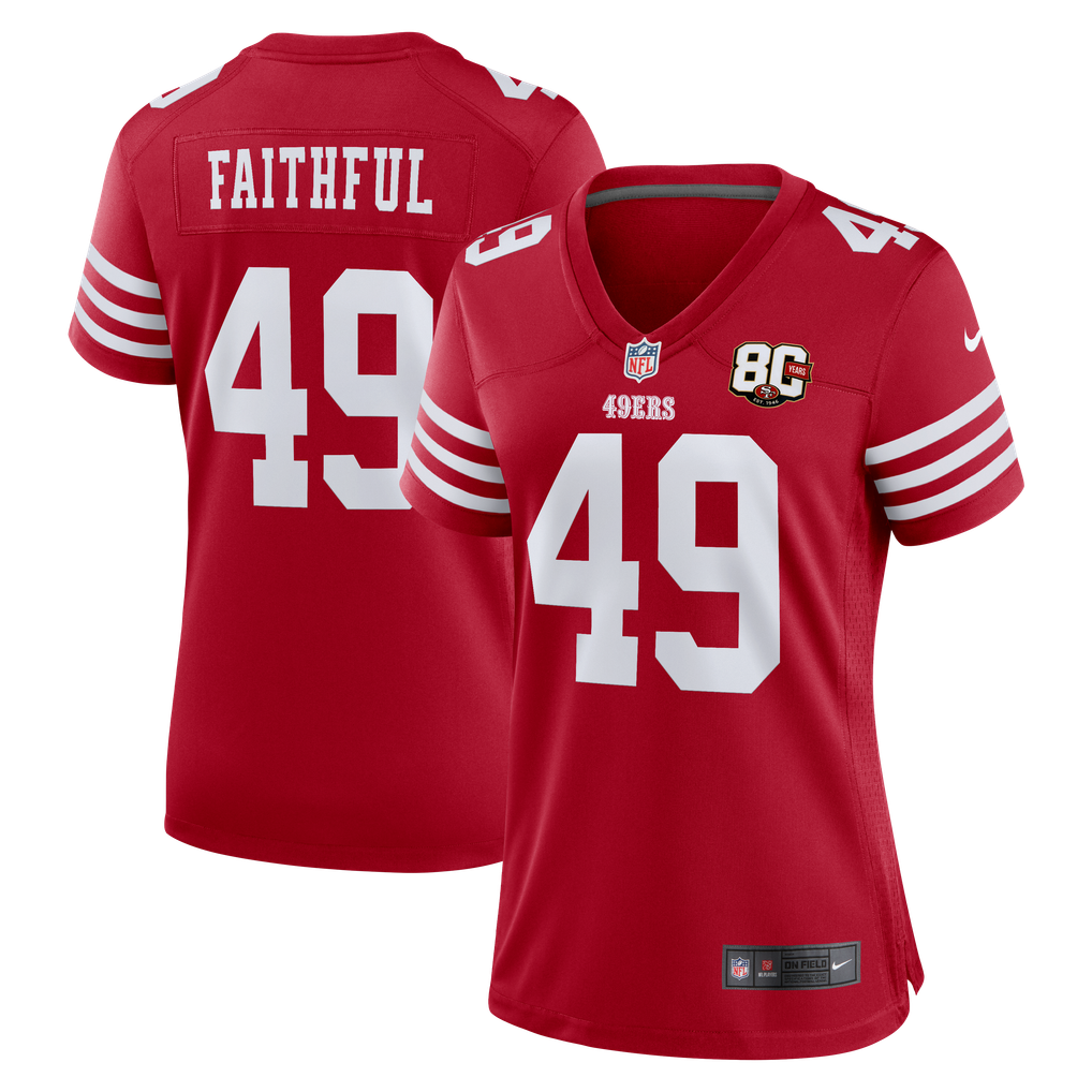 Women's San Francisco 49ers The Faithful Scarlet 80th Anniversary Game Jersey