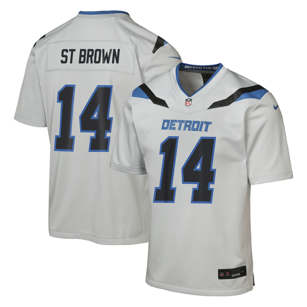 Youth Detroit Lions Amon-Ra St. Brown Silver 2026 Rivalries Collection Game Jersey