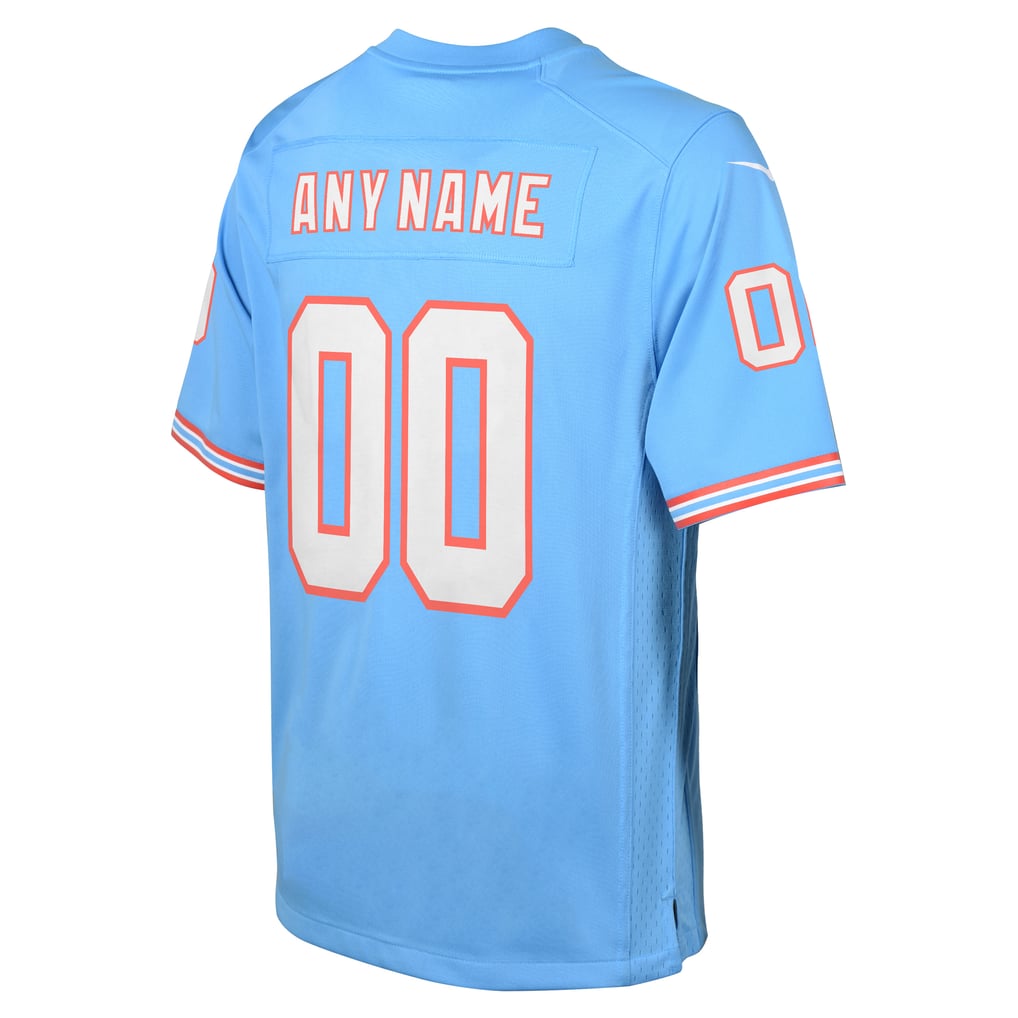 Youth Tennessee Titans Light Blue Oilers Throwback Custom Game Jersey