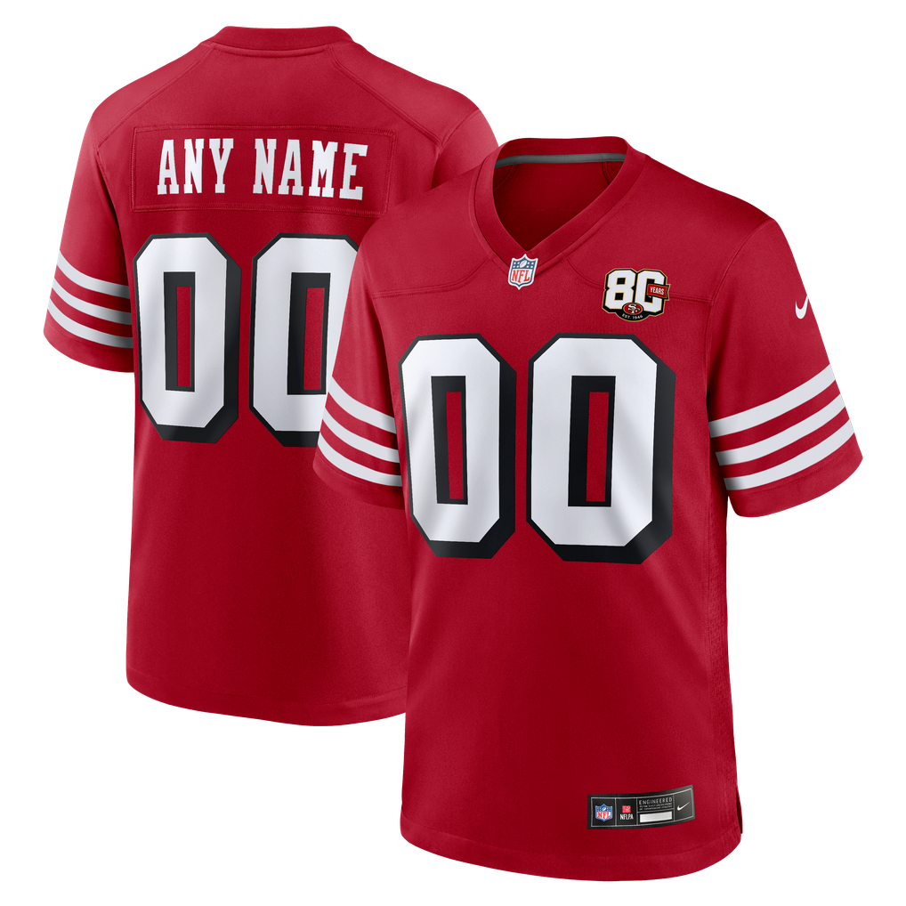 Youth San Francisco 49ers Red 80th Anniversary Alternate Custom Game Jersey