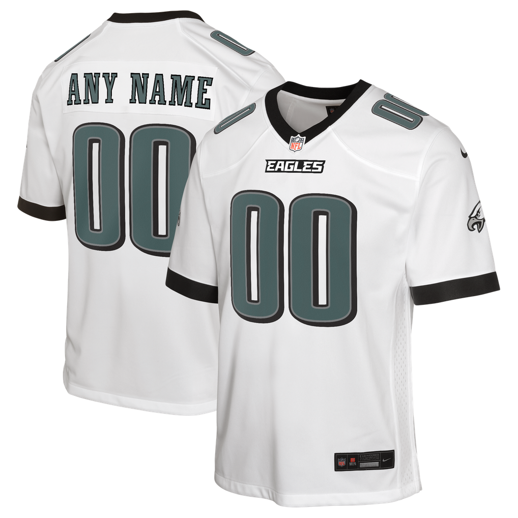 Youth Philadelphia Eagles White Away Custom Game Jersey