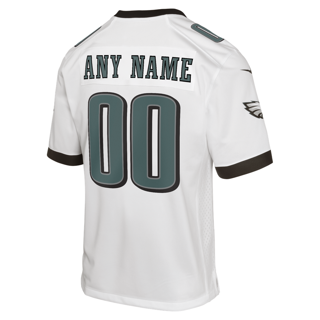 Youth Philadelphia Eagles White Away Custom Game Jersey