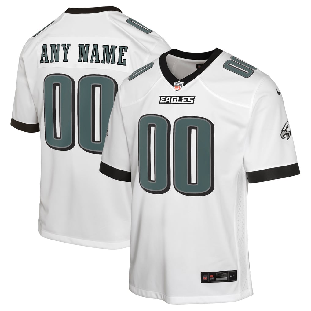 Youth Philadelphia Eagles White Away Custom Game Jersey